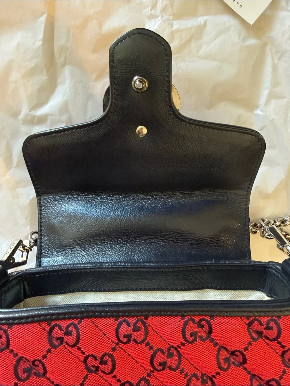 Gucci Red GG Marmont Top Handle Satchel with Black Trim